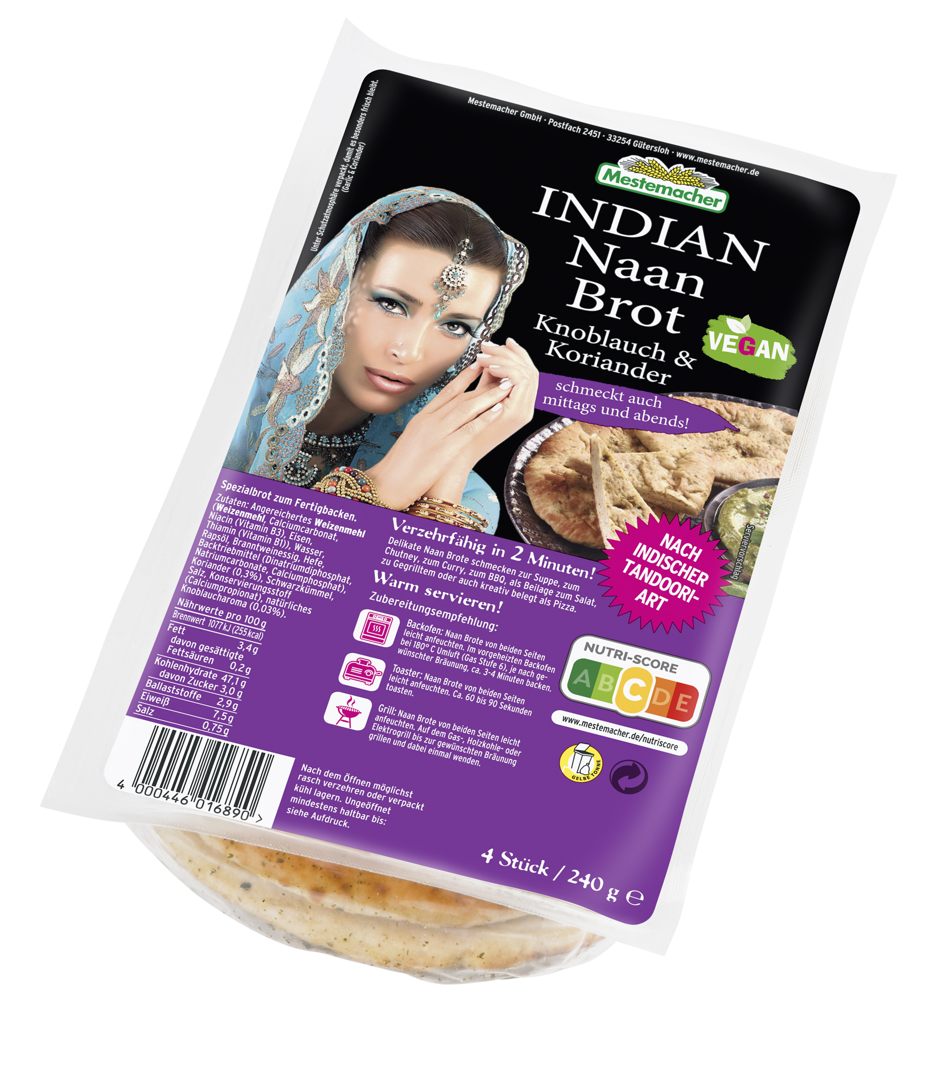 Indian Naan Brot Knoblauch & Koriander